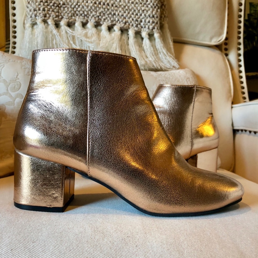 Cupid Metallic Gold Leather Ankle Boots